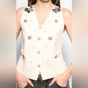 Lamiar Off White Sleeveless Top with Silver Accents